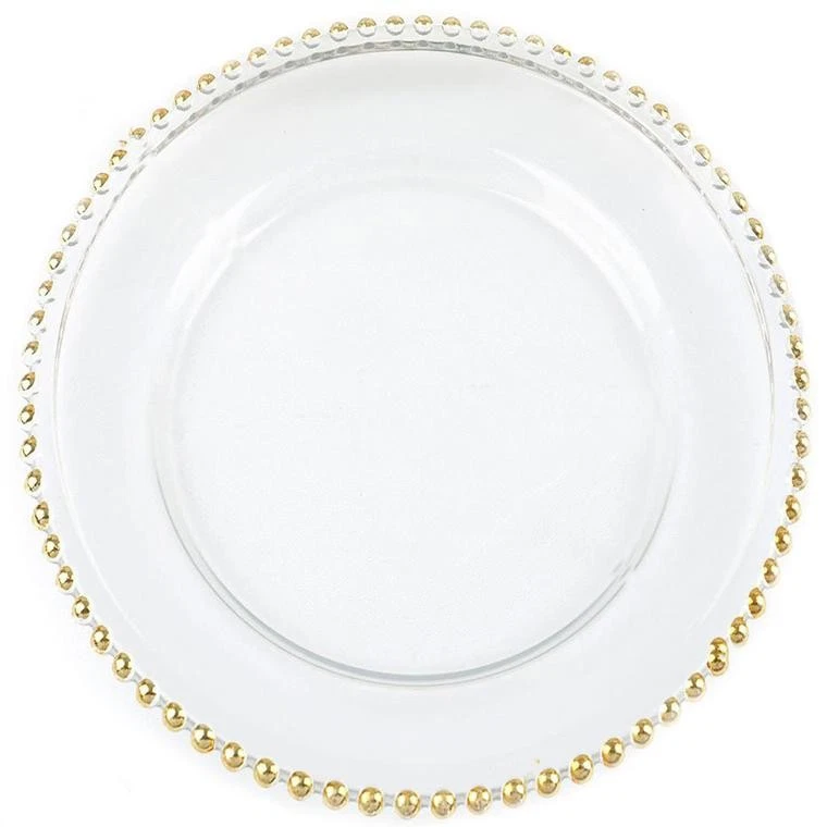8 pcs 12" Gold Rim CLEAR GLASS CHARGER PLATES Wedding Party Dinner Supplies SALE - Image 4 of 4