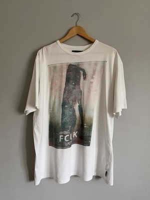 French Connection FCUK Herren Grafik T-Shirt Weiß Kurzarm XXL Bitte Lesen