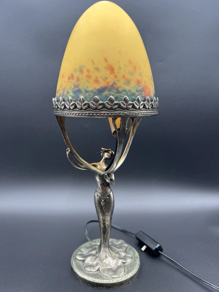 Antigua lámpara de bronce Lucien Alliot con pantalla Le Verre Francais años 20 firmada Foto 2 de 4