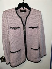 St John for Saks Fifth Ave Pink Black White Tweed Pearl Buttons FA04/GRP3 size 8