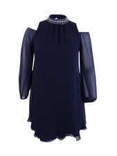 Xscape Women's Cold-Shoulder Dress (10, Navy/Gold)