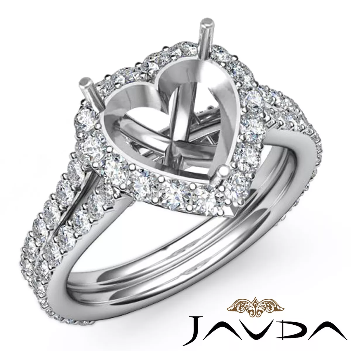 Diamond Engagement Ring Halo Set 1.29Ct 14k White Gold Heart Shape