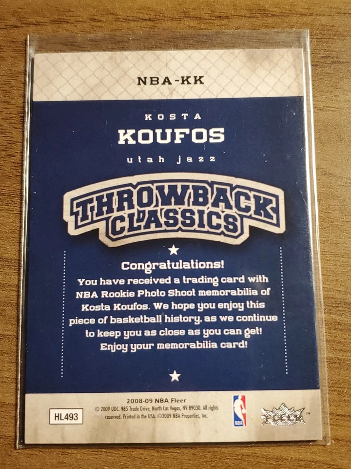 Kosta Koufos 2008-09 Fleer Throwback Classics Rookie Jersey NBA-KK Utah Jazz RC - Image 2 of 2