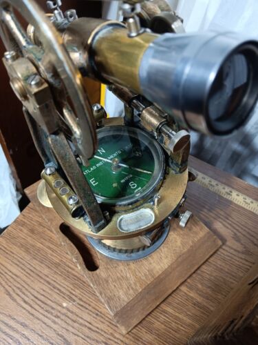 Antique Mining Solar Survey Surveying Transit Brass Atlas With Wood Box And Key - Picture 2 of 7