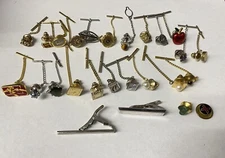 Men’s Jewelry Lot of 26 Hickok Swank Style Tie Tacks Pearl Topaz Stone