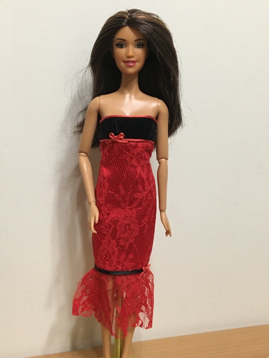 red and nude lace dress Fringe Hem Lace Dress main image 0