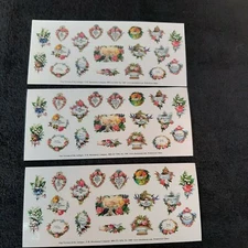 Vtg NOS 3 sheets / 57 Total stickers - Embossed Victorian Floral Puffy Stickers 