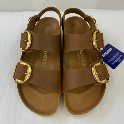 Birkenstock New w/ Box Milano Big Buckle Cognac Oiled Leather Exquisite Regular