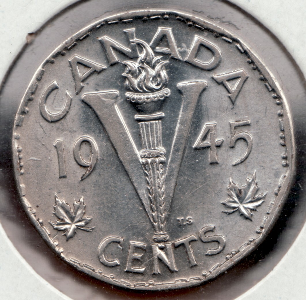 1945 Canadian Victory Nickel 5 cent Coin - superfleas - High Grade