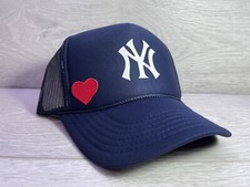 NEW YORK YANKEES NY HEART BLUE HAT 5 PANEL HIGH CROWN TRUCKER SNAPBACK LOVER