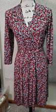 Liz Claiborne Wrap Dress Womens Small Black Multicolor Floral V Neck Drawstring