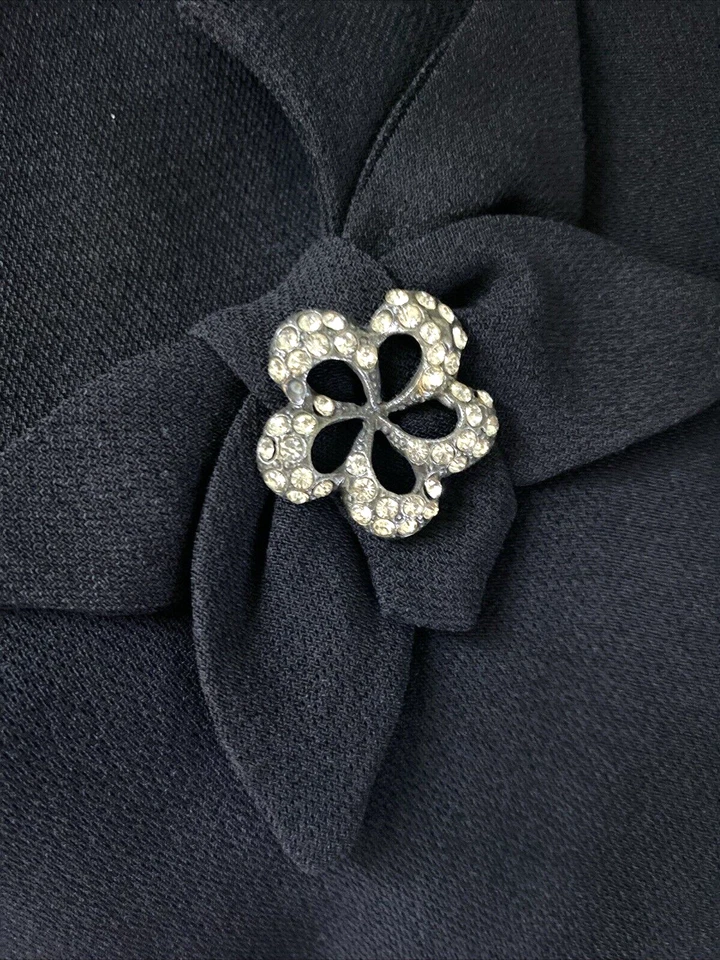 Vestido Negro Ann Kauffman Años 40 50 De Colección Estrás Flor Cóctel Fiesta Midi Foto 2 de 4