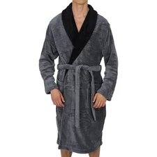Mens-ROBE -Bathrobe- Shawl Collar - Coral Fleece - SUPER SOFT Heavy Weight USA 