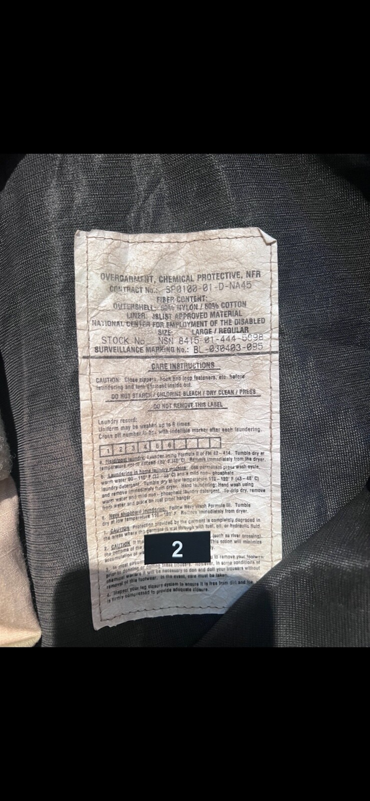 U.S. Military Chemical Protective Suit (MOPP) -Early Desert Print -Large Reg L/R