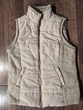 North Crest Women's Beige Puffer Vest W/ Cable Knit Side Accents Size Small