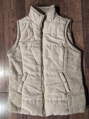North Crest Women's Beige Puffer Vest w/ Cable Knit Side Accents Size Small