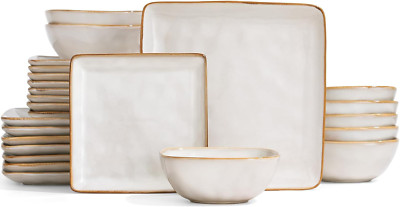 24-Piece Ocean Square Dinnerware Set for 8, Microwave & Dishwasher Safe