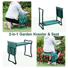 Foldable Garden Kneeler Knee Bench Stool Soft Cushion Seat Pad & Tool Pouch