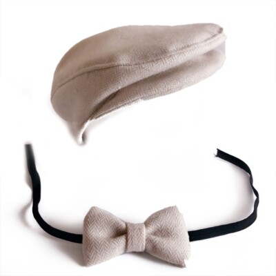 2 Pcs Newborn Photography Props Baby Peaked Beanie Solid Color Hat Bow Tie
