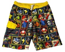 Nintendo Mario Kart 7 Swim Trunks Boy Size 8 Yellow Drawstring Waist Yoshi Spiky