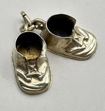 Baby Shoes Booties Pendant Signed JMF Sterling Silver Gold Washed Charm Vintage