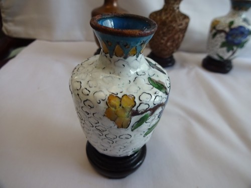 Vintage Miniature Vases x 8 Illustrating Stages of Cloisonne 8.5cm with Stand - Picture 7 of 15
