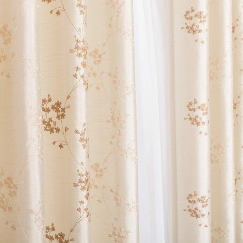 Luxury Faux Silk Window Curtain Floral Embroidered for Living Room 2 Panels - 第 18/64 張圖片
