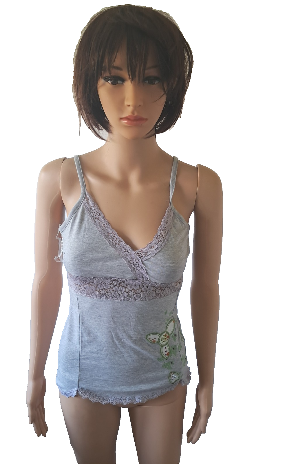 ICHI GREY TANK TOP LACE DETAIL STRAPPY TEE DIAMANTE DETAIL SIZE M BNWT RRP£17.99