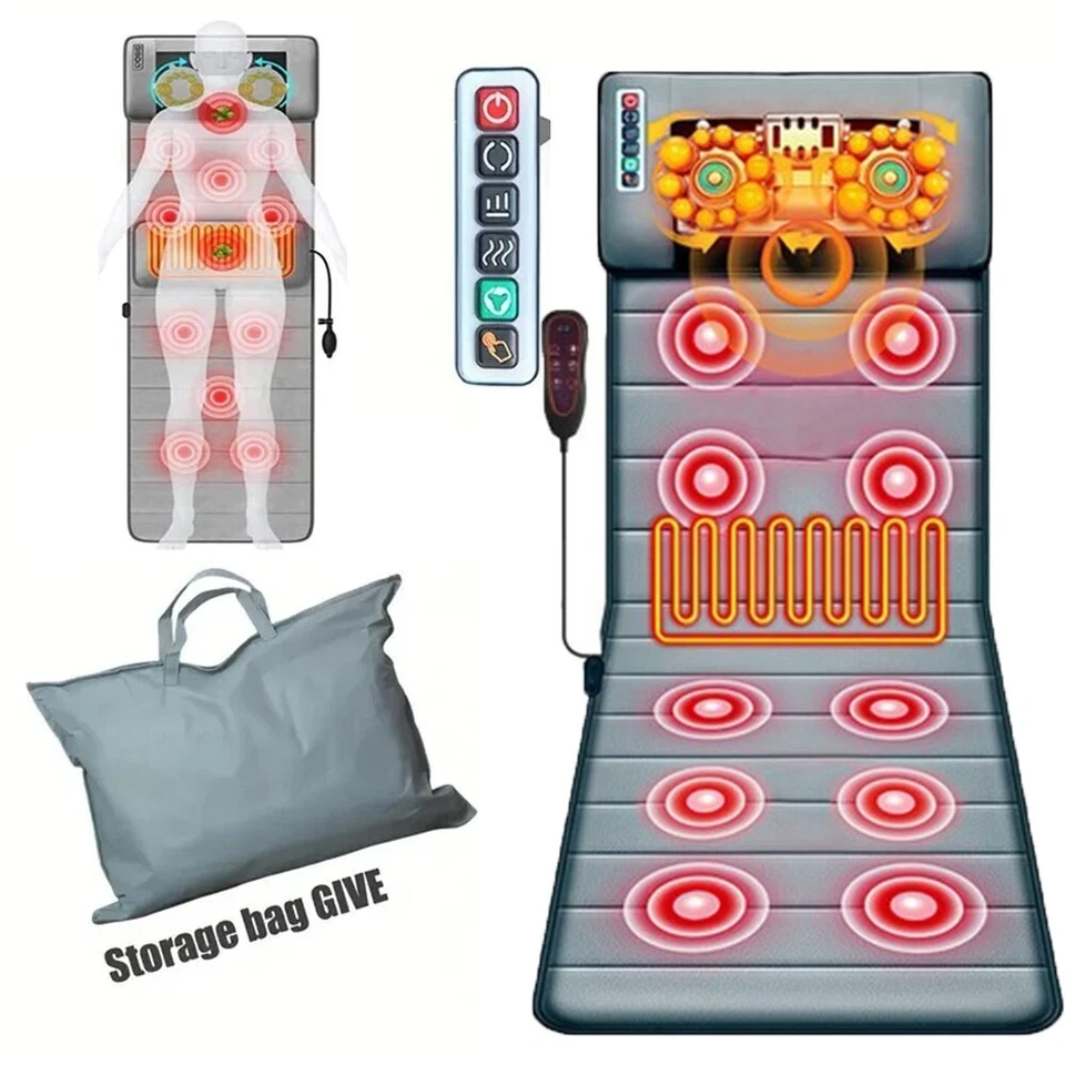 Alfombra de masaje eléctrica de cuerpo completo con almohadilla de masaje de vibración térmica cojín masaje de espalda Foto 2 de 4