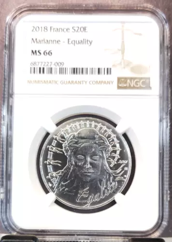 2018 FRANCE SILVER 20 EURO S20E MAIANNE EQUALITY NGC MS 66 GEM BU TOP POP 1