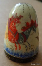 HAND PAINTED WOOD  RUSSIAN THIMBLE 3 horses   #4