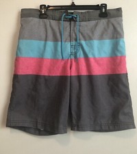 Roundtree  Yorke Swim Trunks Men's L Gray Blue Pink Stripe Board Shorts Lined