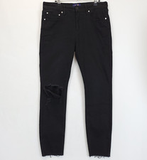 Cavalli Class Black Mid Rise Jeans Ultra Slim Women 30 Distressed Raw Hem Edgy