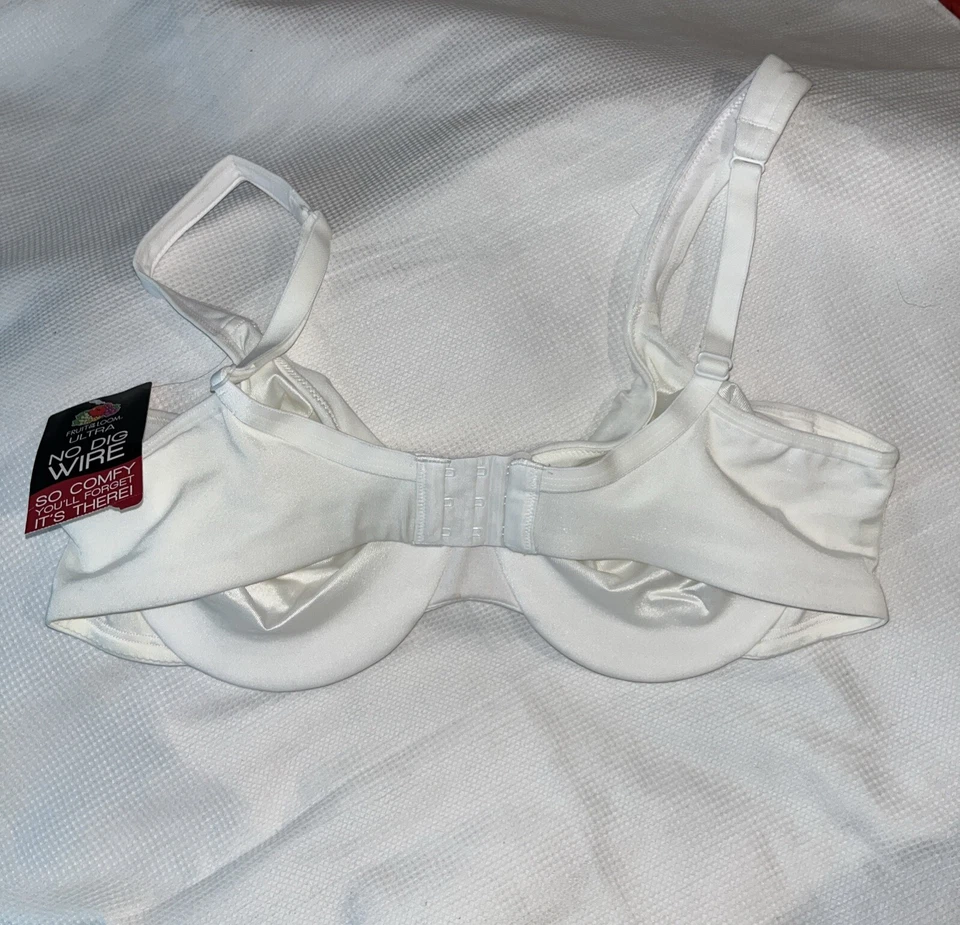 Sujetador Fruit Of The Loom Blanco Suave Spandex Nylon Forrado Sin Cavar Alambre Talla 42C Foto 3 de 4