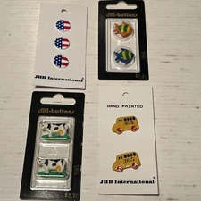 Vtg NIP Button Lot Cow Fish Flag school Bus Dill Buttons JHB Sewing New