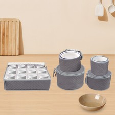 5 PCS Gray Storage Container with Felt Plate Protectors Cup Plate Storage Bag