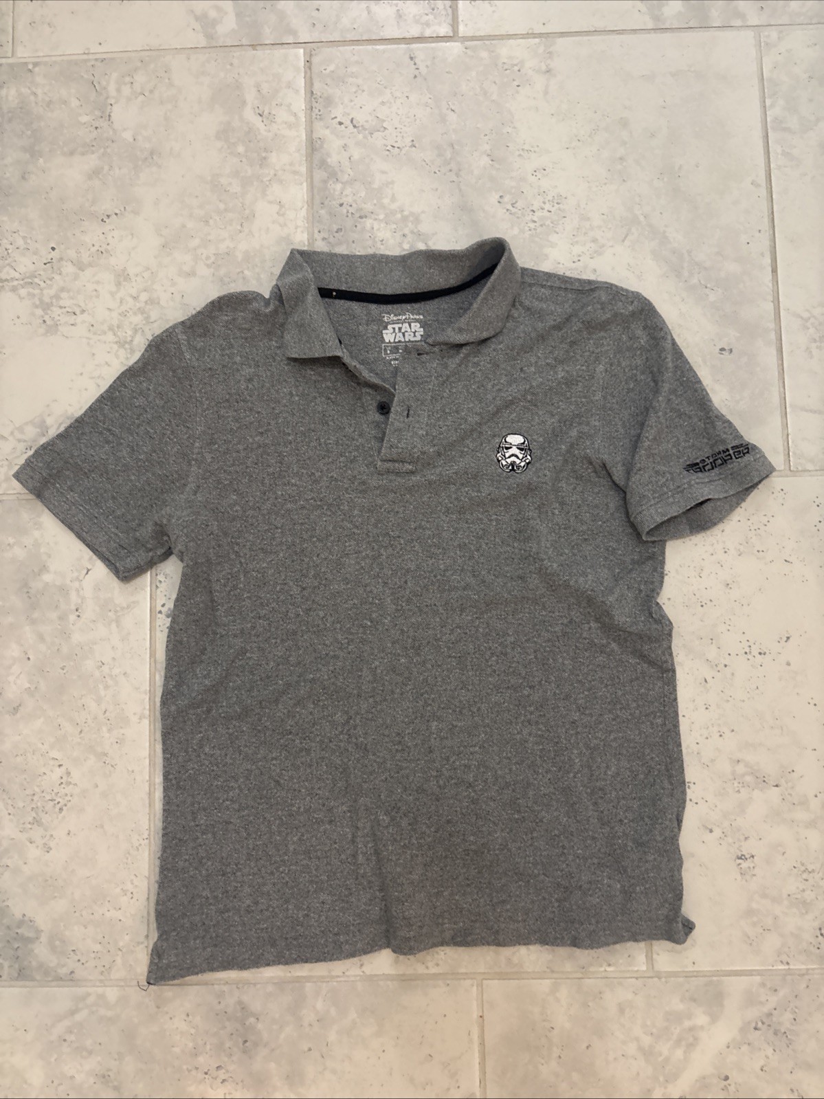 Disney Parks Mens Small Star Wars Storm Trooper Embroidered Gray Polo Shirt