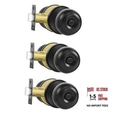Privacy Door Knobs Matte Black Door Knobs with Lock, Bed and Bath Door 3 Pack