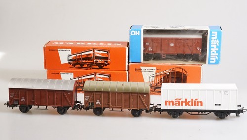 (0690) Märklin H0 7 Güterwagen: 4 gedeckte +2 Hochbord +Container  in OVP | Condition: Gebraucht