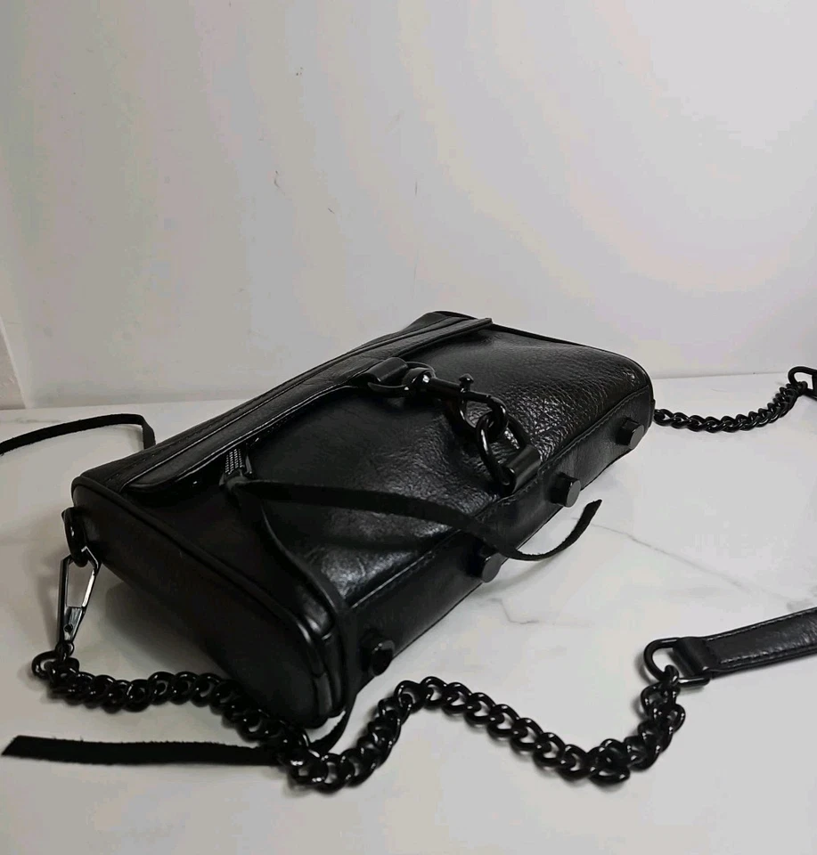 Rebecca minkoff Black Leather Small Detachable Metal  Crossbody Purse 9x6x2" NEW - Image 2 of 4