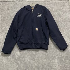 Carhartt Hooded Jacket Men's Large Navy Blue J130 Large Quilted Embroidered