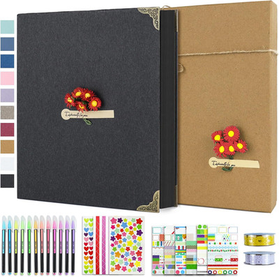 DIY Scrapbook Photo Album Kit with Pens Tapes and Stickers 60 Pages Hardcover