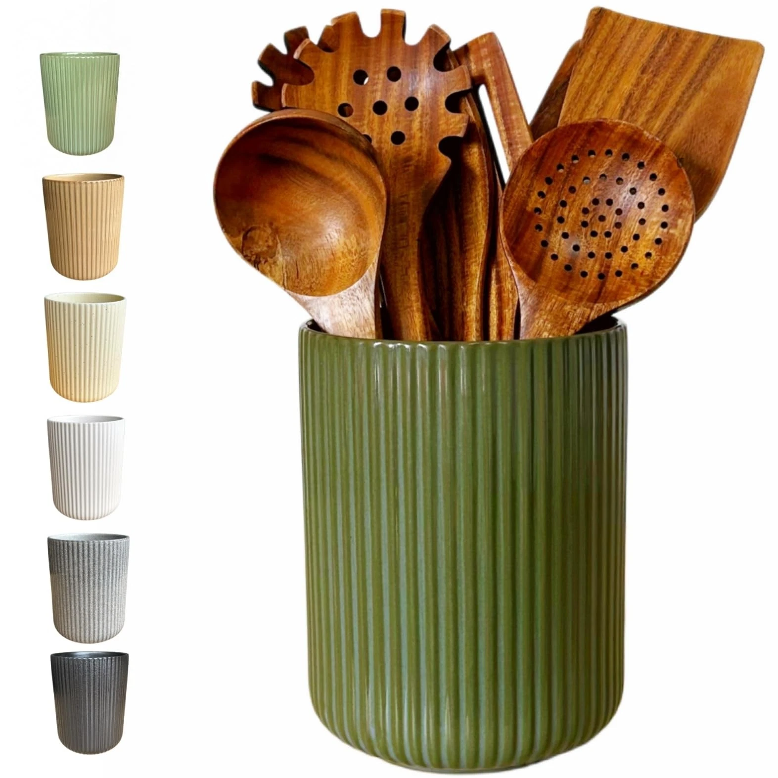 Large Stoneware Kitchen Utensil Holder for Kitchen Counter & Countertop Cooki...
