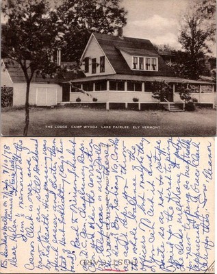 Vintage Camp Wyoda The Lodge Lake Fairlee Ely Vermont Postcard Handwritten