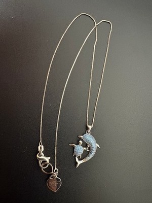 Sterlingsilber und Blautopas Delfin/Schildkröte Anhänger an 16'' Sterling Box Kette