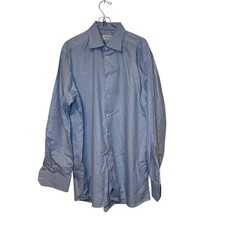Eton Men Dress Shirt Contemporary Check Long Sleeve Button Cotton Blue 44/17.5