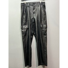 American Eagle Cargo Pants Women 10 Black Faux Leather High Rise Utility Edgy