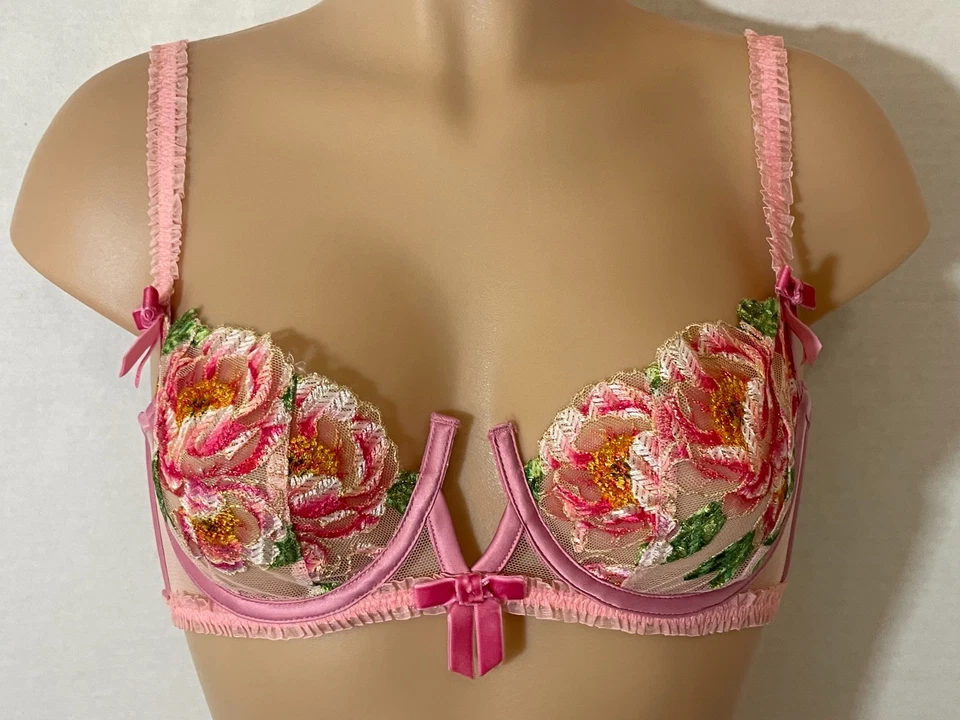 Sujetador For Love & Lemons Rosa Punta Aguja SDD Malla Satinada Transparente Bordado Floral Foto 2 de 4