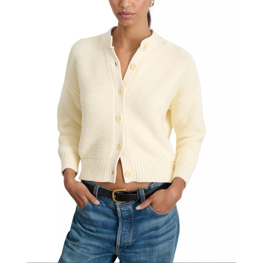 Alex Mill Women Ivory Cotton Texture Knit Nico Casual Crewneck Cardigan Size XS
