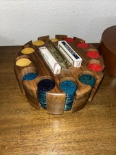 Vintage Marble Design Bakelite Poker Set Wood Spinner Carousel Caddy 293 Chips
